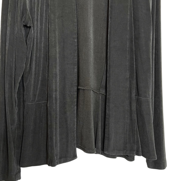 Chicos Travelers Womens Open Front Cardigan Small Gray Slinky Knit Peplum Hem - Picture 2 of 6